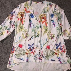 Floral dragonfly long blouse